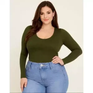 Blusa Feminina Manga Longa decotada Segunda Pele suplex Basica Elegante Casual