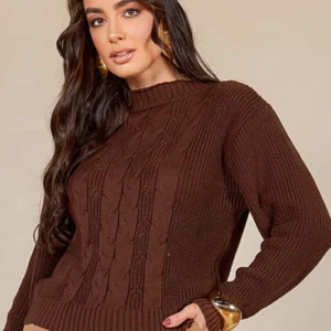 Blusa de inverno em tricot de lã com gola alta e mangas longas, ideal para os dias frios