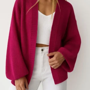 Casaco Trico Básico Feminino Manga Longa Bufante Tricot