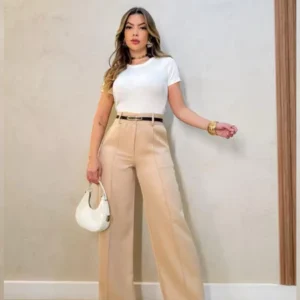 Calça Social Feminina Amanda, Pantalona Alfaiataria